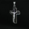 Crucifijo de la Fe Eterna. Plata .925, diseño de doble cruz moderna con Cristo. (Varios tamaños). (Dije sin cadena)
